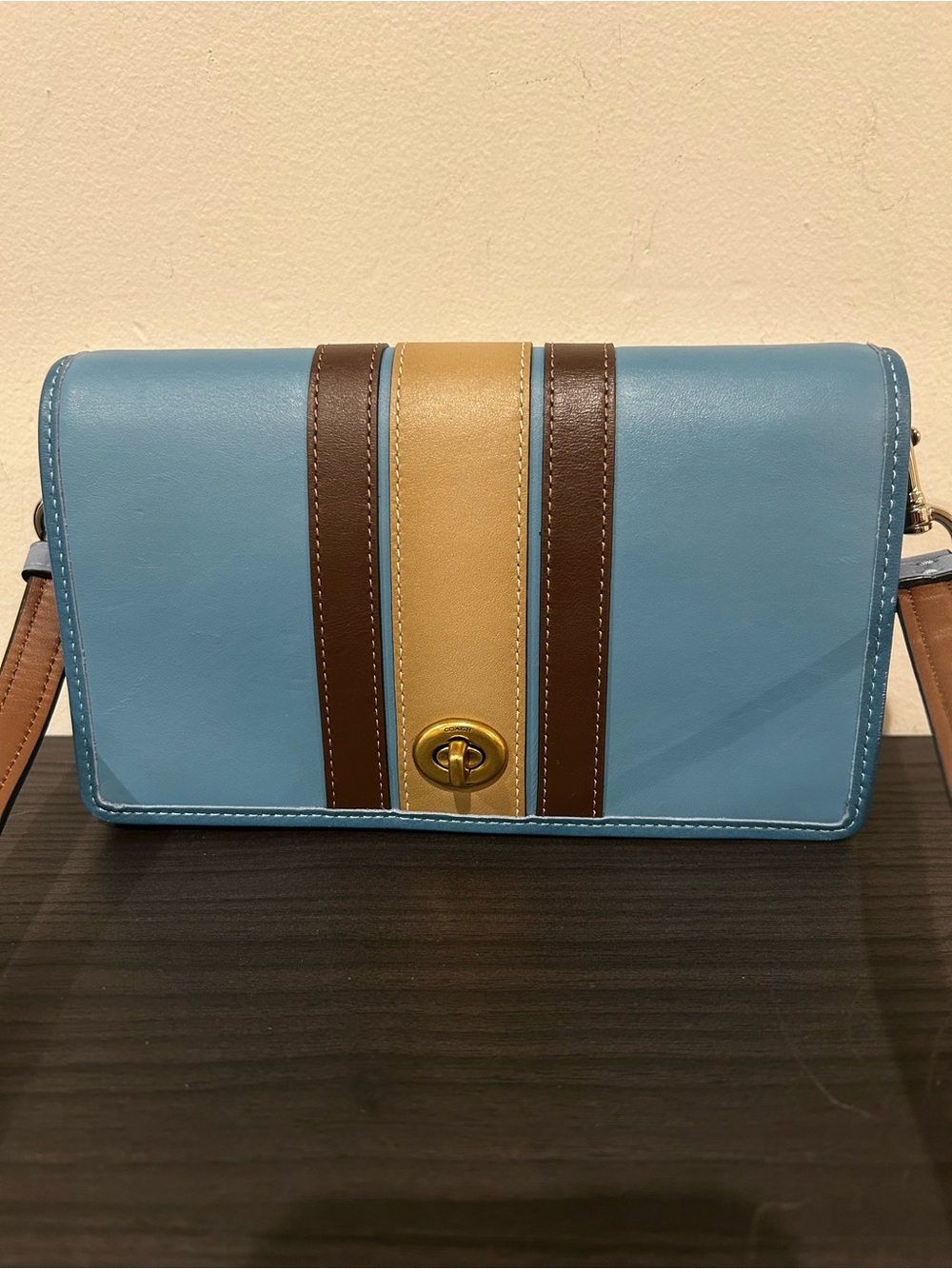 Callie Foldover Chain Clutch With Varsity Stripe EUC